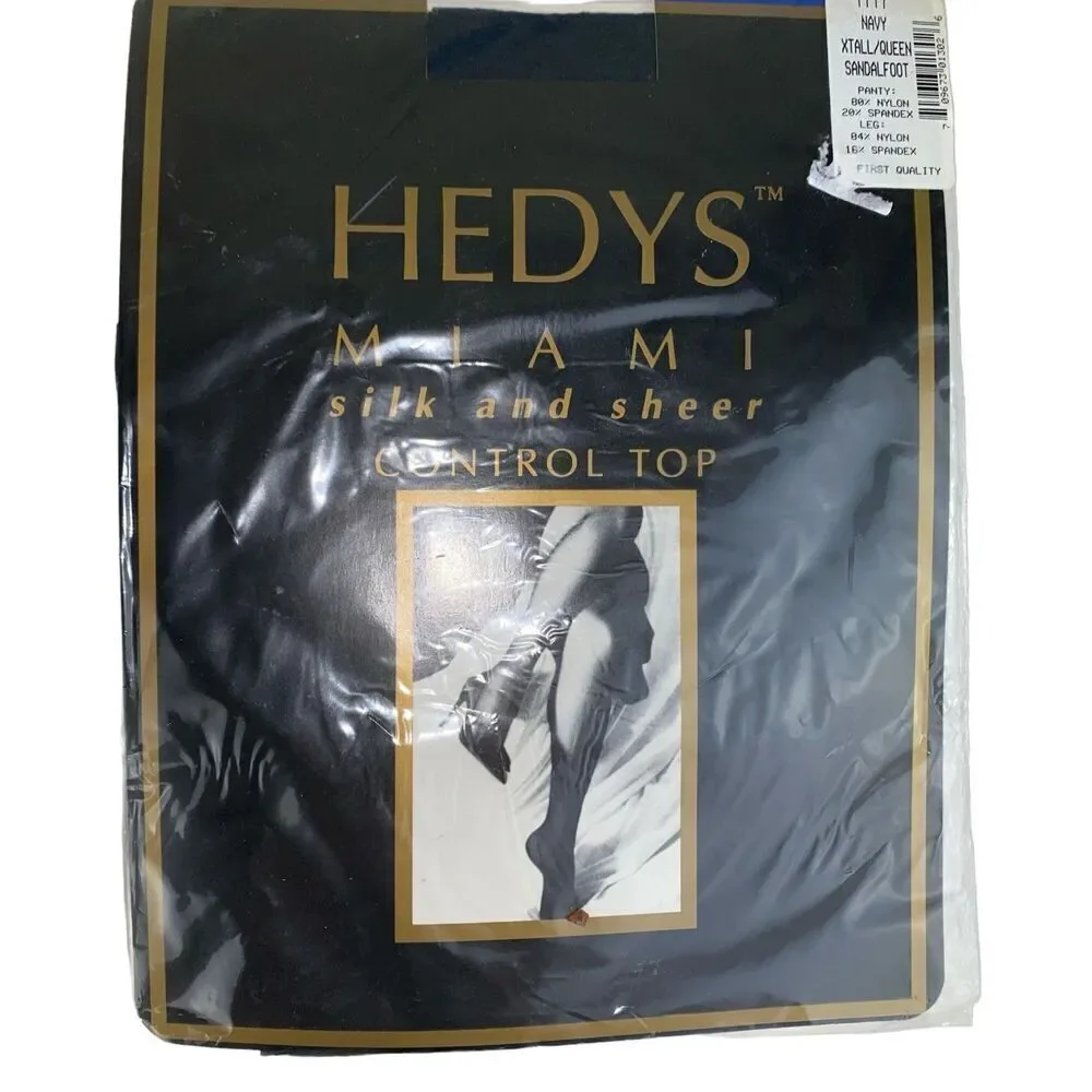 3 Pair HEDYS MIAMI Silk & Sheer Control Top Pantyhose XTall/Queen Navy Vintage‎